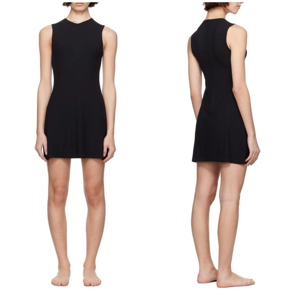 SKIMS Dresses & Skirts - New Skims Black Soft Lounge V Neck Tank Mini Dress Rib Knit Sz L
